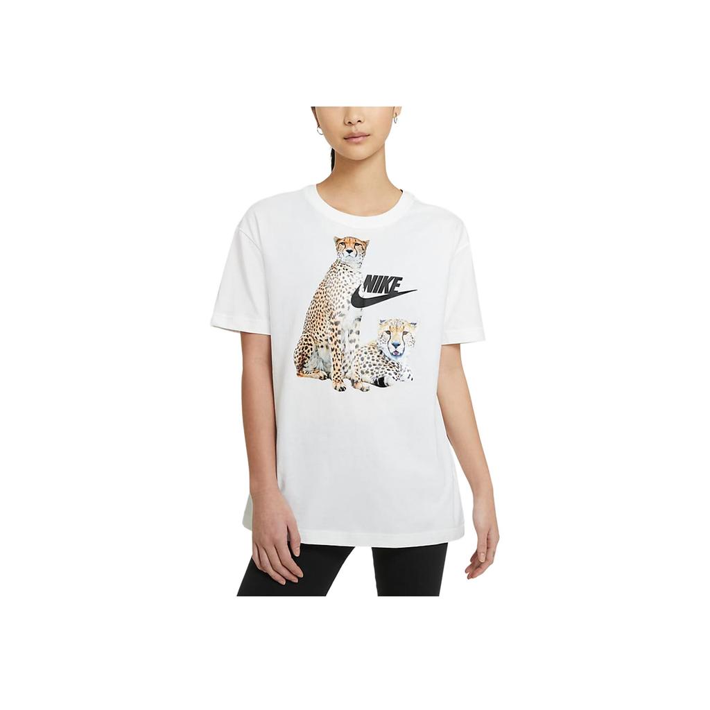 Nike Tierlogo Cartoon-Druck Sport-T-Shirt Damen Oberteile Weiß DD1486-100