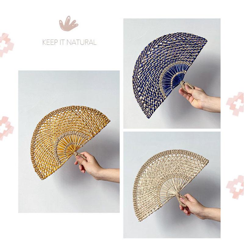 Leque de Palha Tecida à Mão de Verão Leque de Grama Tecido à Mão Leque de Refrigeração Feito à Mão Decorações de Parede Penduradas Nórdicas Para Decoração de Casa Quarto