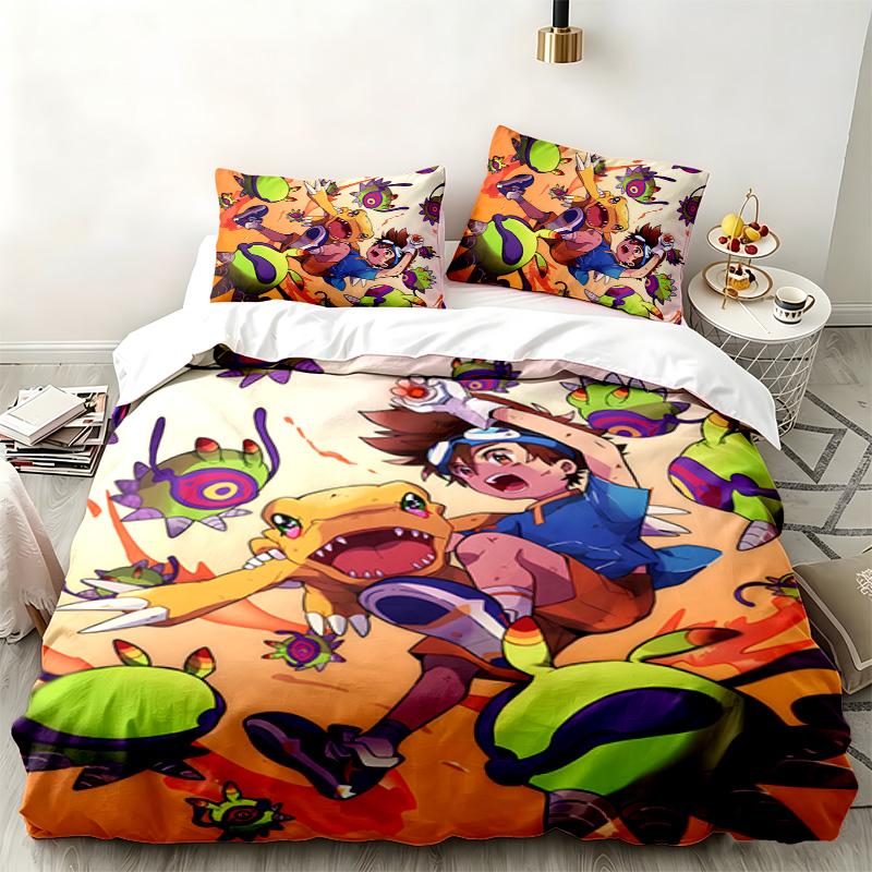 Digimon 3pc Set Perfect for Bedroom Use Comfortable Bedding Set Includes a Duvet Cover and Two Pillowcases Ideal Birthday or Christmas Gift
