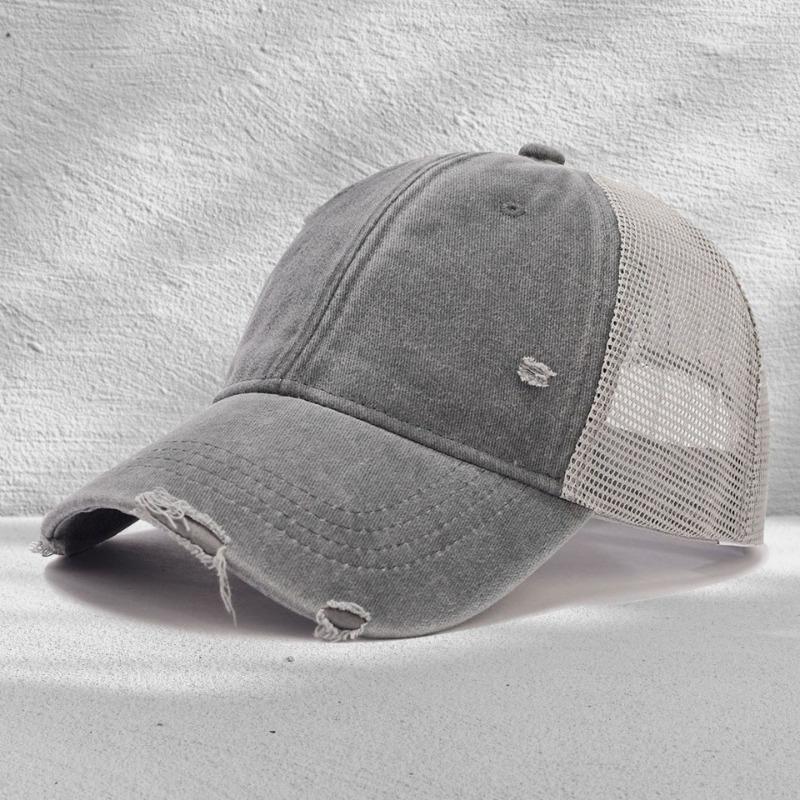Washed mesh cap soft top light plate holes summer breathable sun protection new casual hollow mesh cap embroidery