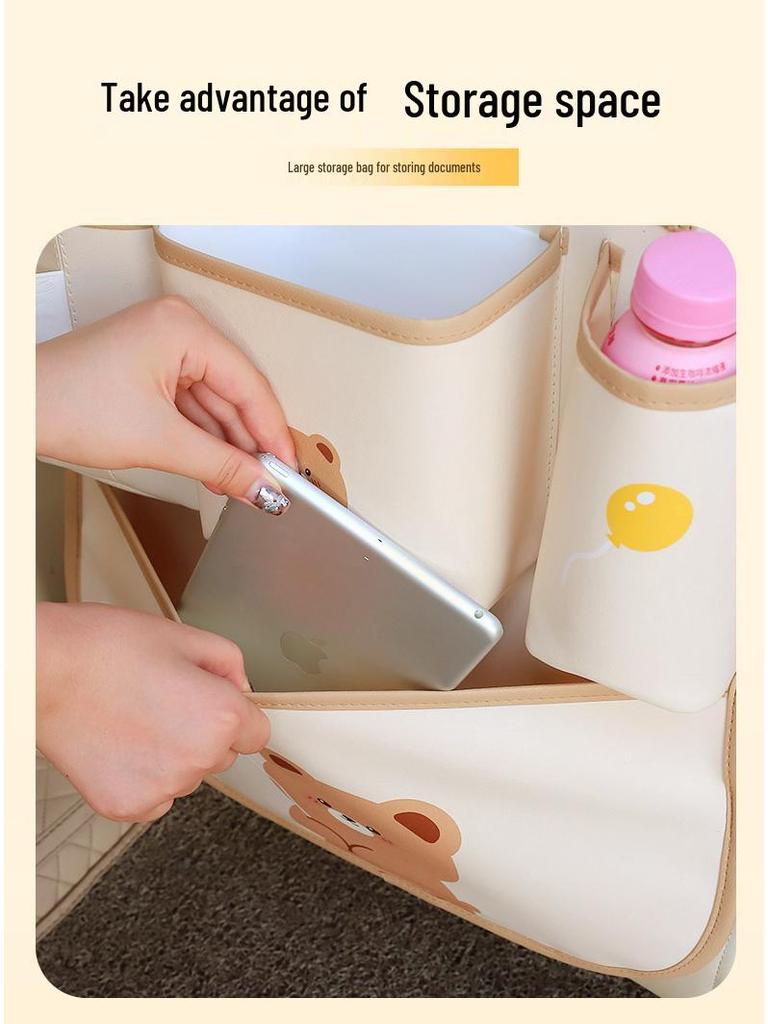 Car Seat Organizer: Multi-functional Storage Box, Tissue Holder, Hanging Trash Can, Backseat Kick Mat, Hanging Bag.