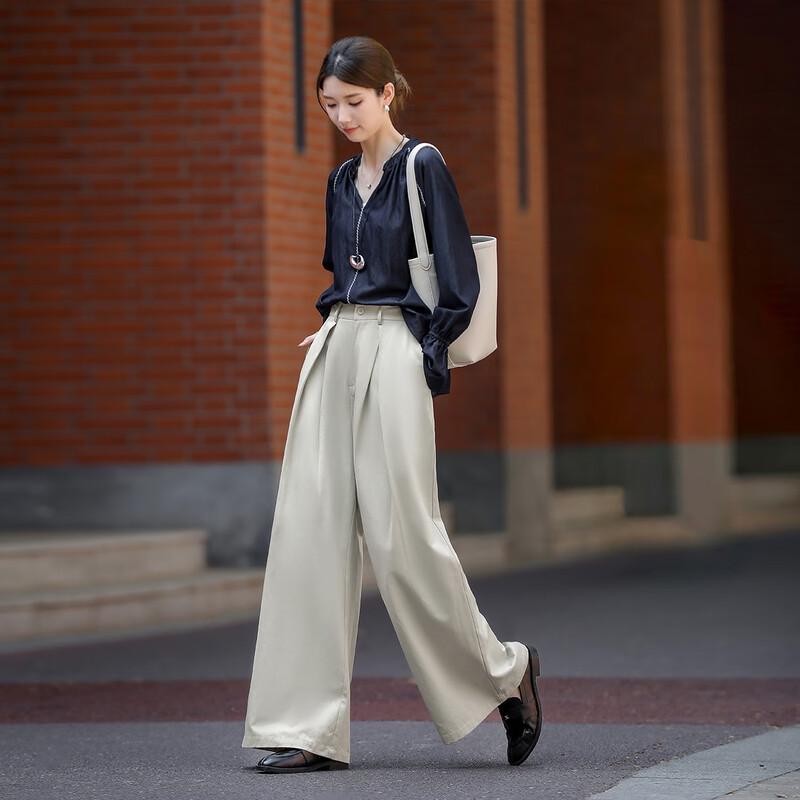 Demana Fall Cloud Cotton Pleated Wide-Leg Commuter Pants