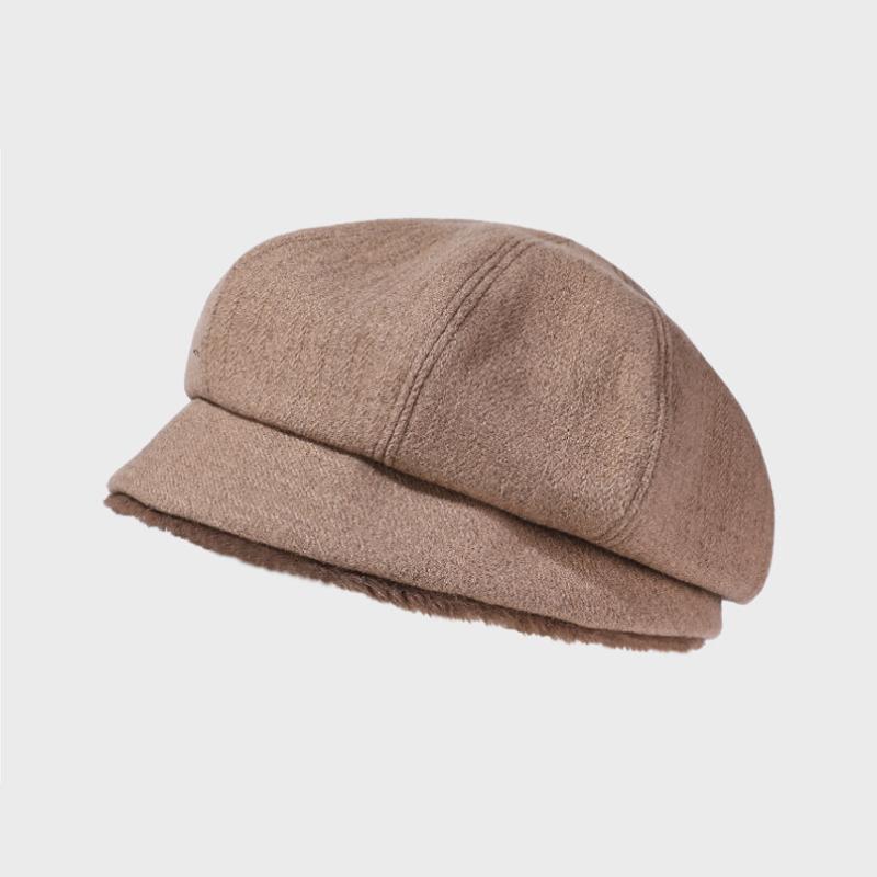 

Осенне-зимняя теплая восьмиугольная шапка-рыбачка для женщин, однотонная кофейный