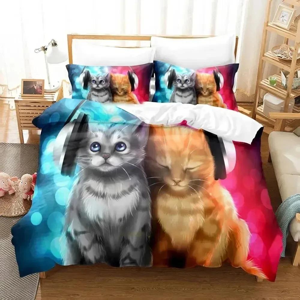 Anime Cute Artistic Cat Bedding Set Duvet Cover Bed Set Quilt Cover Pillowcase Comforter King Queen Size Boys Adult Bedding Set