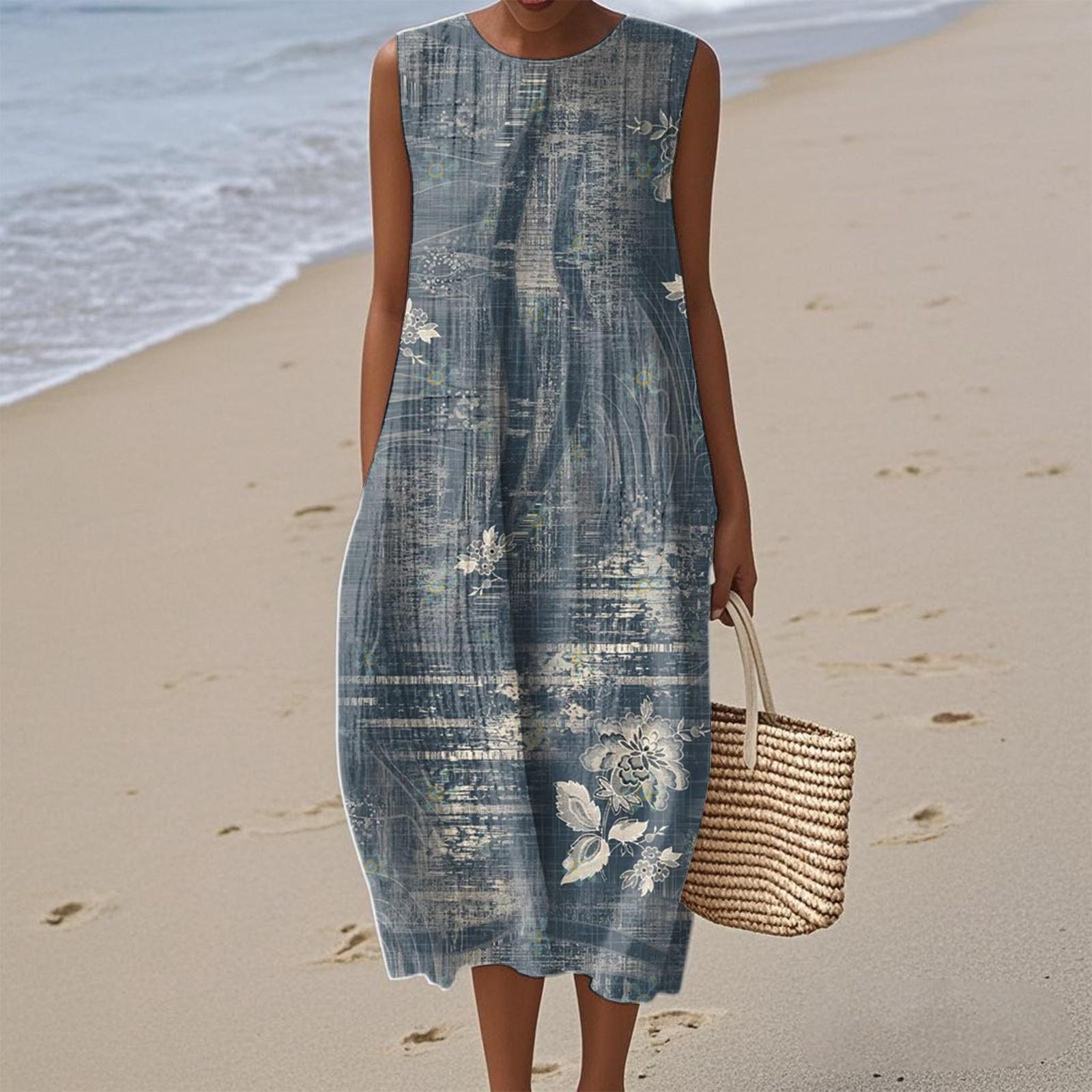 

Жіноча мода Повсякденна Без рукавів Круглий виріз Квіткова Елегантна Темпераментна Сукня XL