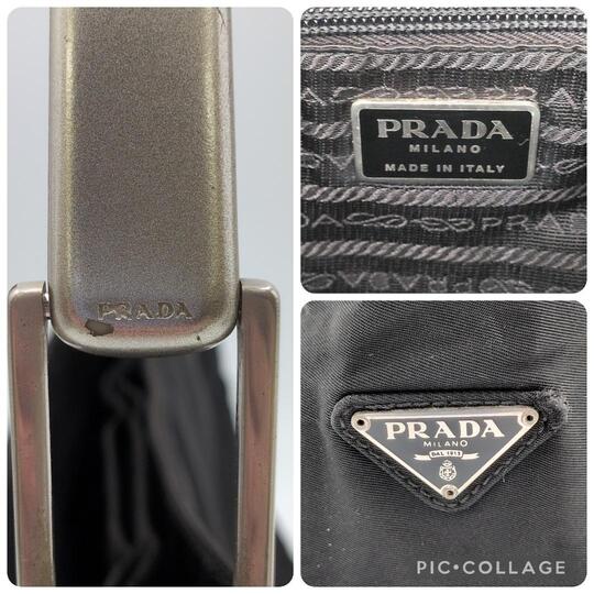 PRADA Metal Handle Handbag Semi One Shoulder Bag Hobo Archive Y2K Triangle Logo Plate