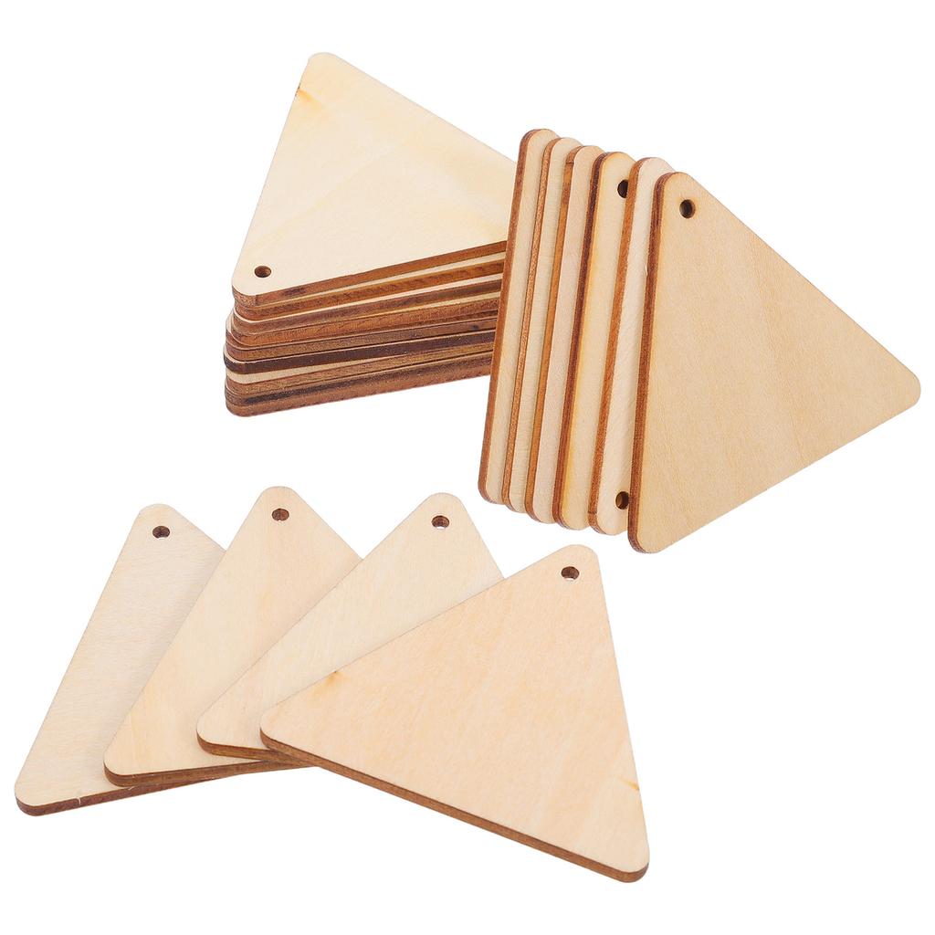 100Pcs Wooden Triangle Slices Unfinished Natural Wood Pieces with Holes for DIY Crafts Hanging Ornaments Pendant Wood Cutouts