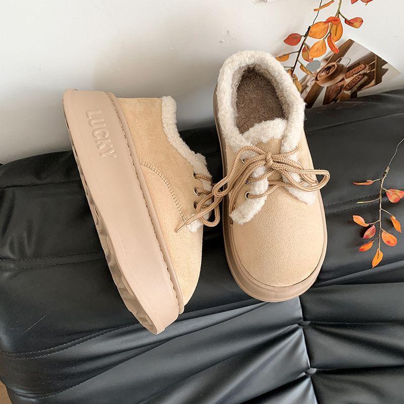 

velvet cotton shoes women s winter 2025 new thickened warm non-slip snow boots women s platform bread shoes fashion 35 бежевый