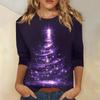 Women's Fashionable Casual Three Quarter Sleeve Christmas Printed Collar Pullover Top
