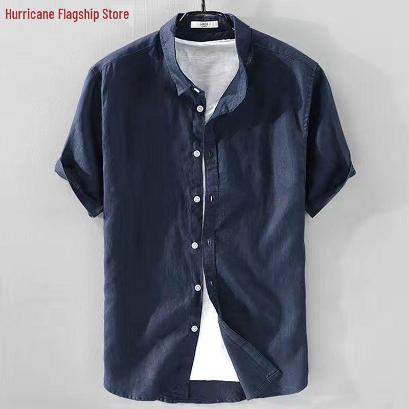 Men's Slim Fit Short Sleeve Breathable Linen Shirt - Summer Casual Lapel Top, White