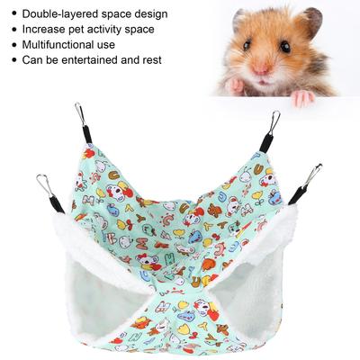 Small Animals Hanging Hammock Warm Plush Bunkbed Pet Cage Hammock For Hamster Ferret Chinchilla Guinea Pig Cartoon Green