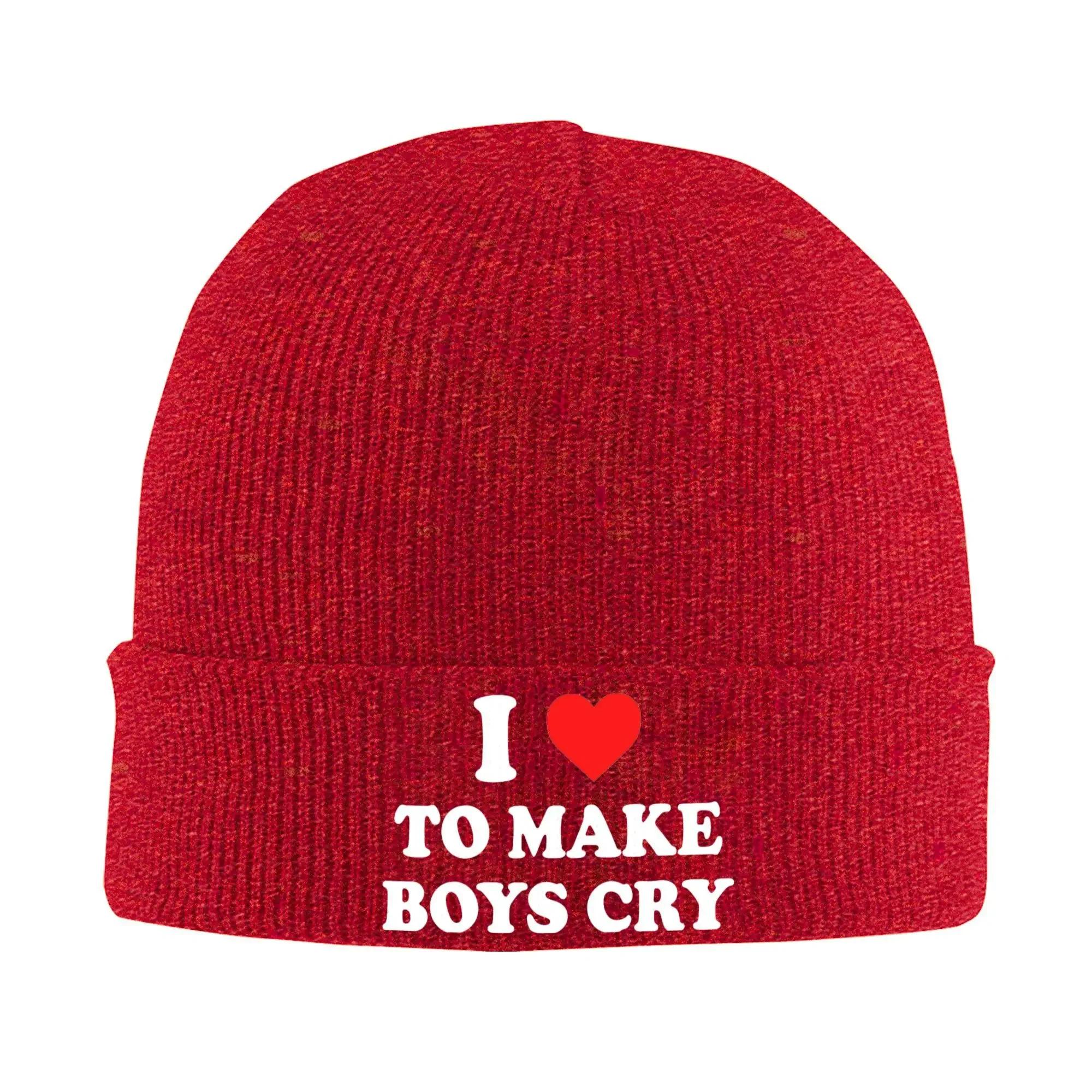 I Love To Make Boys Cry Hat Autumn Winter Skullies Beanies Warm Caps FeUnisex Unisex Acrylic Knitted Caps One Size