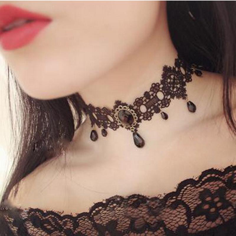 Gothic Punk Lace Choker Necklace For Women Teens Girls Rivet Heart  Collar Necklace Rock Fashion Jewelry Gifts Party  Necklace