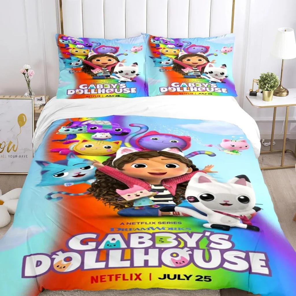 Gabby's dollhouse Kawaii 3D NEW Duvet Cover Pillowcase Bedding Set Adult Girl Bedroom Decoration Children Single Double Large