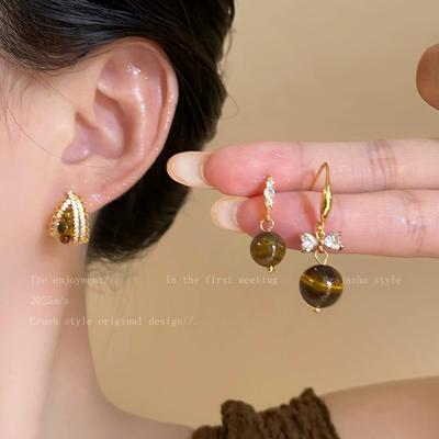 Vintage Maillard Tiger's Eye Earrings Explosive Micro-inlaid Zircon Stud Earrings