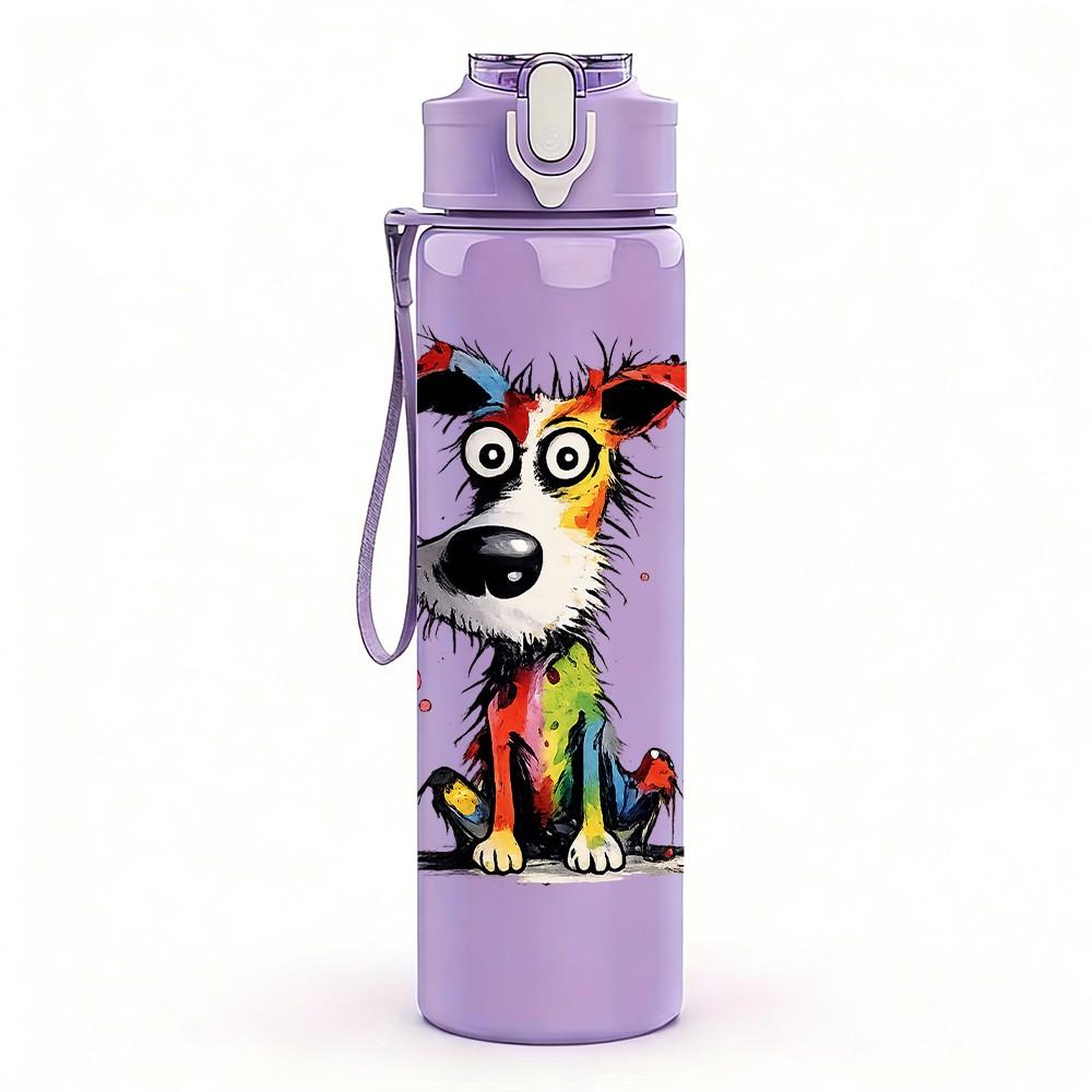 1PC Colorful Mixed Breed Dog Print 750ml Color Plastic Sports Water Bottle Leakproof Flip Straw Lid Suitable for Sports Office Home Use