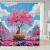 Rideau de douche style japonais, rideau de bain Fleurs de cerisier roses pour enfants garçons, tissu imperméable Ciel bleu Montagne naturelle