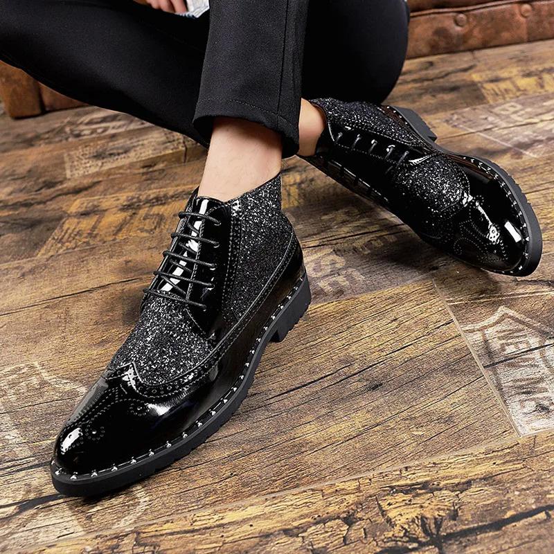 Jarní podzimní móda PÁNSKÉ ležérní oxfordské kožené boty klasický design pánské černé zlaté vysoké obchodní formální kotníkové boty