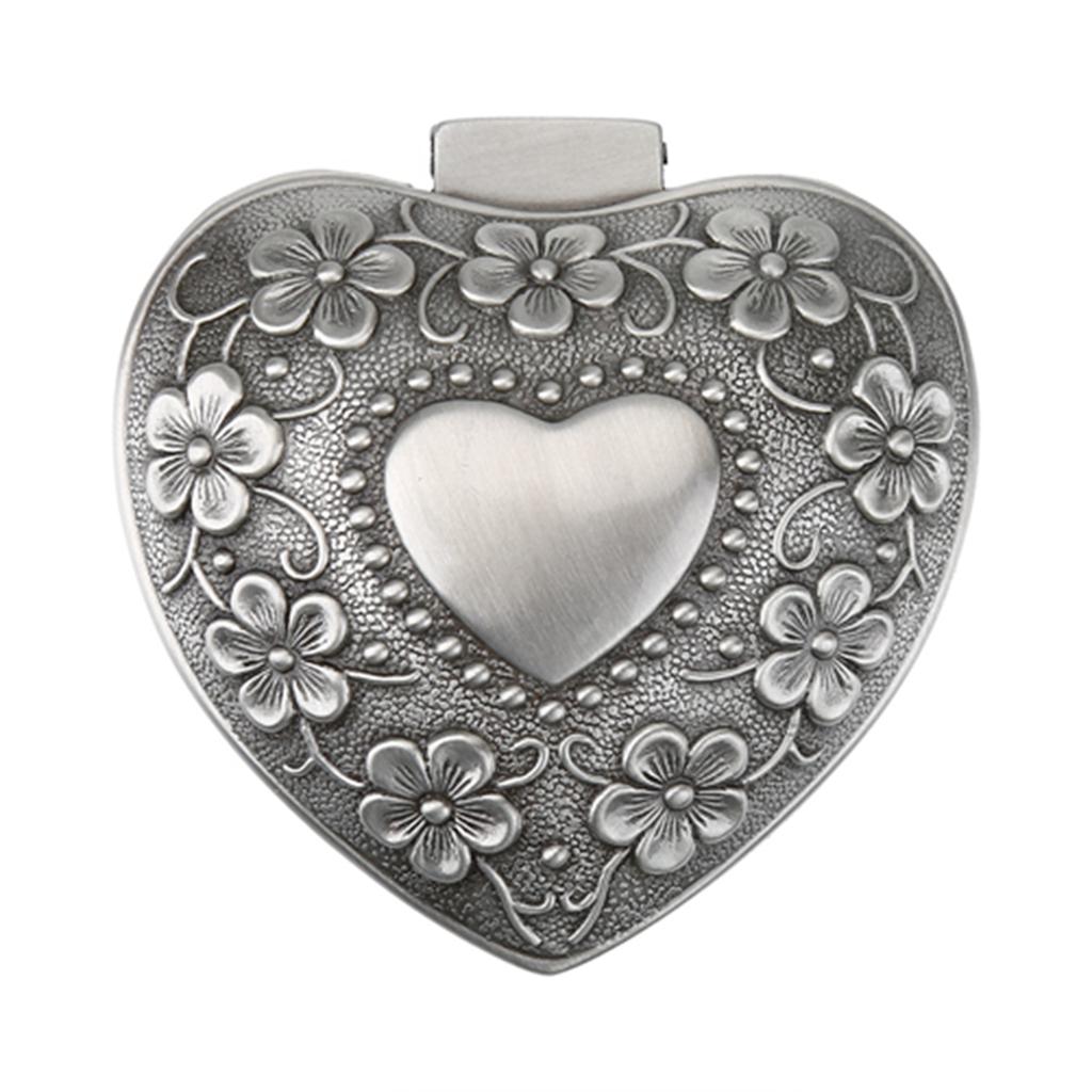 Vintage Jewelry Box Metal Heart Shape Carved Flower Antique Necklace Earring Storage Organizer