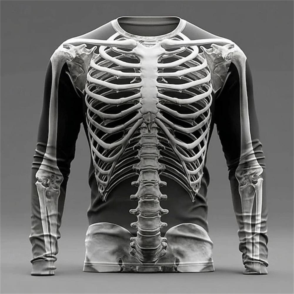 2026 New Men's 3D Muscle Print Long-Sleeve T-Shirt Fitness Crewneck Breathable Athletic Wear Stylish Bold Everyday Streetwear