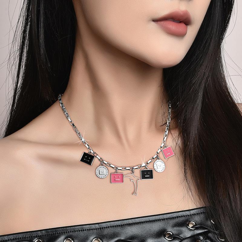 Dolphin Fashionable Smiling Face Pendant Necklace In Durable Titanium Steel For Men Women And