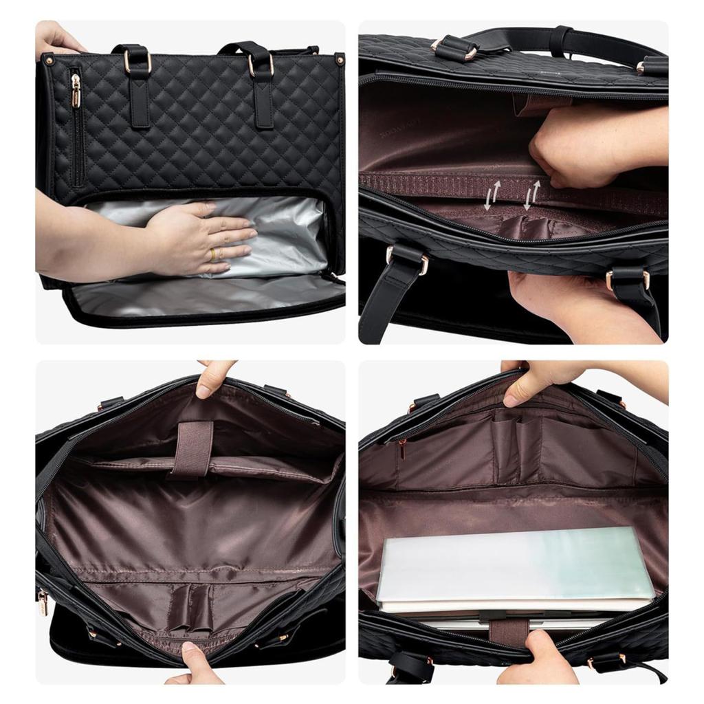 2-in-1 Draagtas Lunchtas voor Vrouwen 15,6-inch Laptop Lunchtas Grote Draagtas met Lunchvak Ruime Werktas voor Zakelijk Kantoor College