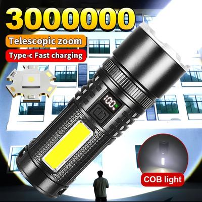 High Power LED Handheld Flashlight,4 Modes, Adjustable Beam, Type-C Fast Charging,  Rechargeable Battery, Aluminum Alloy, with USB Cable