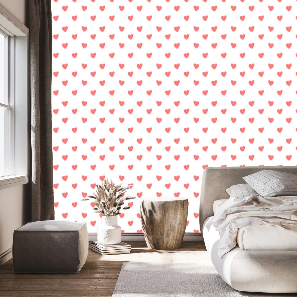 Hearts Wallpaper White and Coral 50x1000