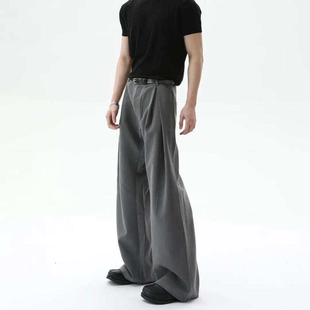 Retro 3D Pleat A-Line Scimitar Trousers - Men's Casual Loose-Fit American Style Pants