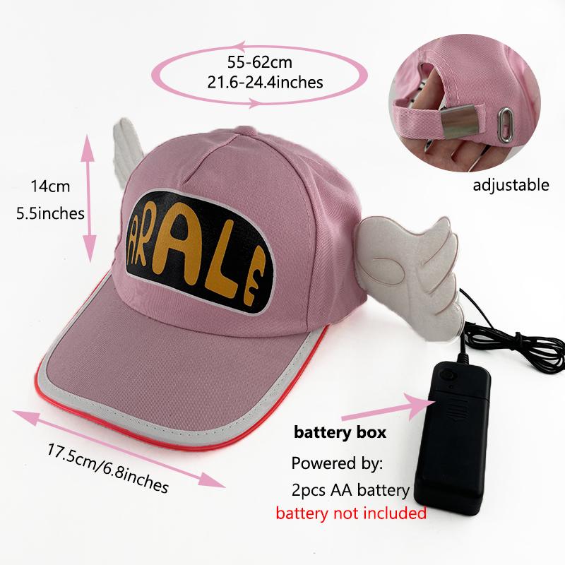 Kawaii Anime Glowing Neon Arale Hat Dr.Slump LED Light Pink Baseball Cap Cosplay Party Props Luminous Hat With Angel Wings Decor