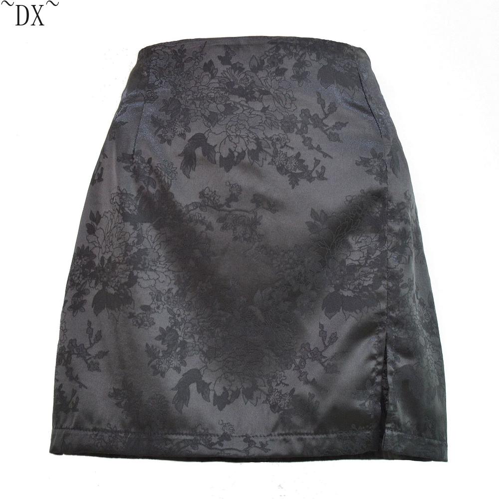 DX~~ Spring and summer women's explosive split short skirt sexy jacquard satin high-waisted zipper skirt women
