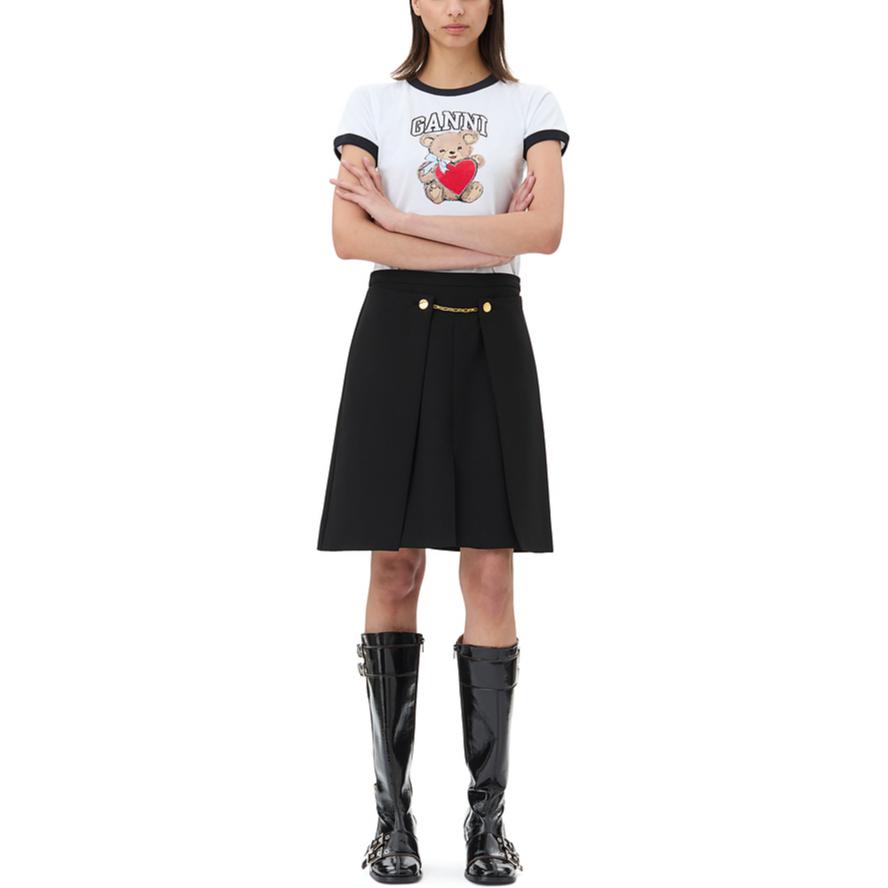 Ganni Fw24 Bear Pattern Round Neck Pullover Short Sleeve T-Shirt Women T-Shirt Bright-White T4061-151