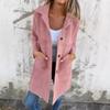 Women's Notched Lapel Single‑Breasted Pocket Loose Mid‑Length Fleece Coat Fall Outerwear