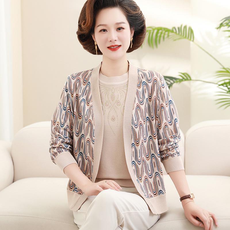 

2026 Autumn Collection: Stylish Knitwear Set for Middle-Aged & Elderly Women, New Chinese Style, National Wind 2XL (recommended 110-120 lbs) коричневий