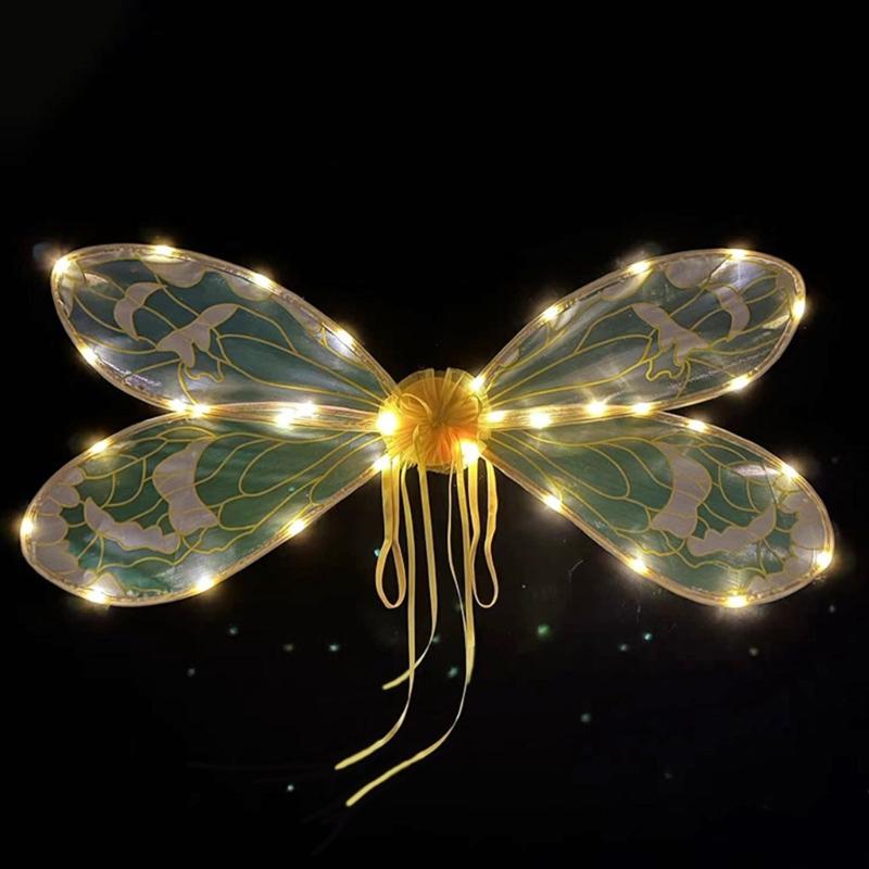 Dress Up Cicada Wing Light Up Dragonflies Wing Halloween Costume Wing LED Elves Wing Princess Wing for Women Girls Teens