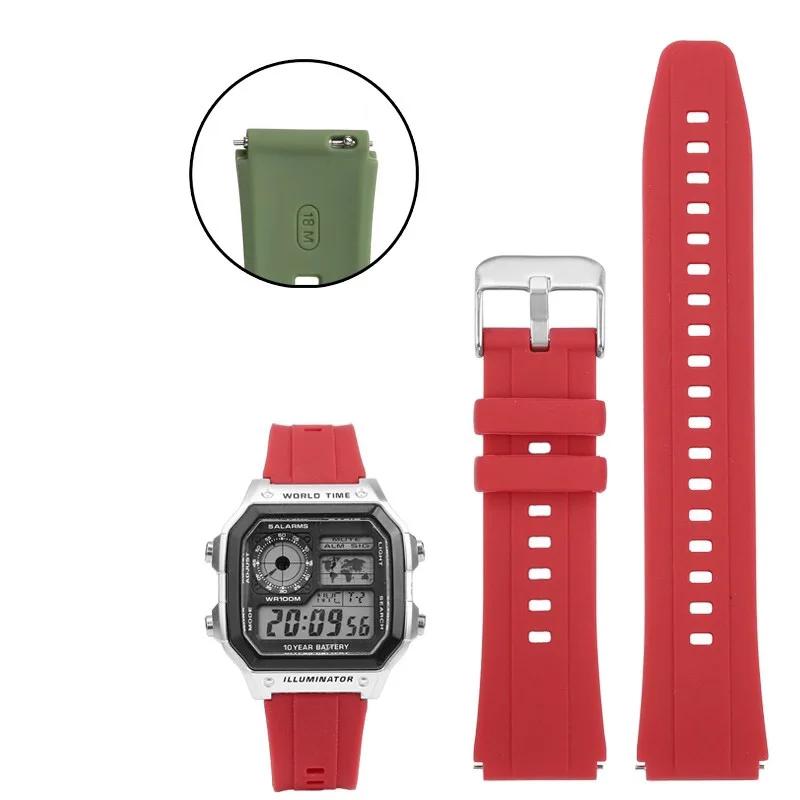 

Силиконовые Ремешки Для Часов Casio G-SHOCK 3299 AE1200 AE-1200 AE1300 SGW400 SGW-300 A158W A159W Спортивный Водонепроницаемый Ремешок 18мм 18mm