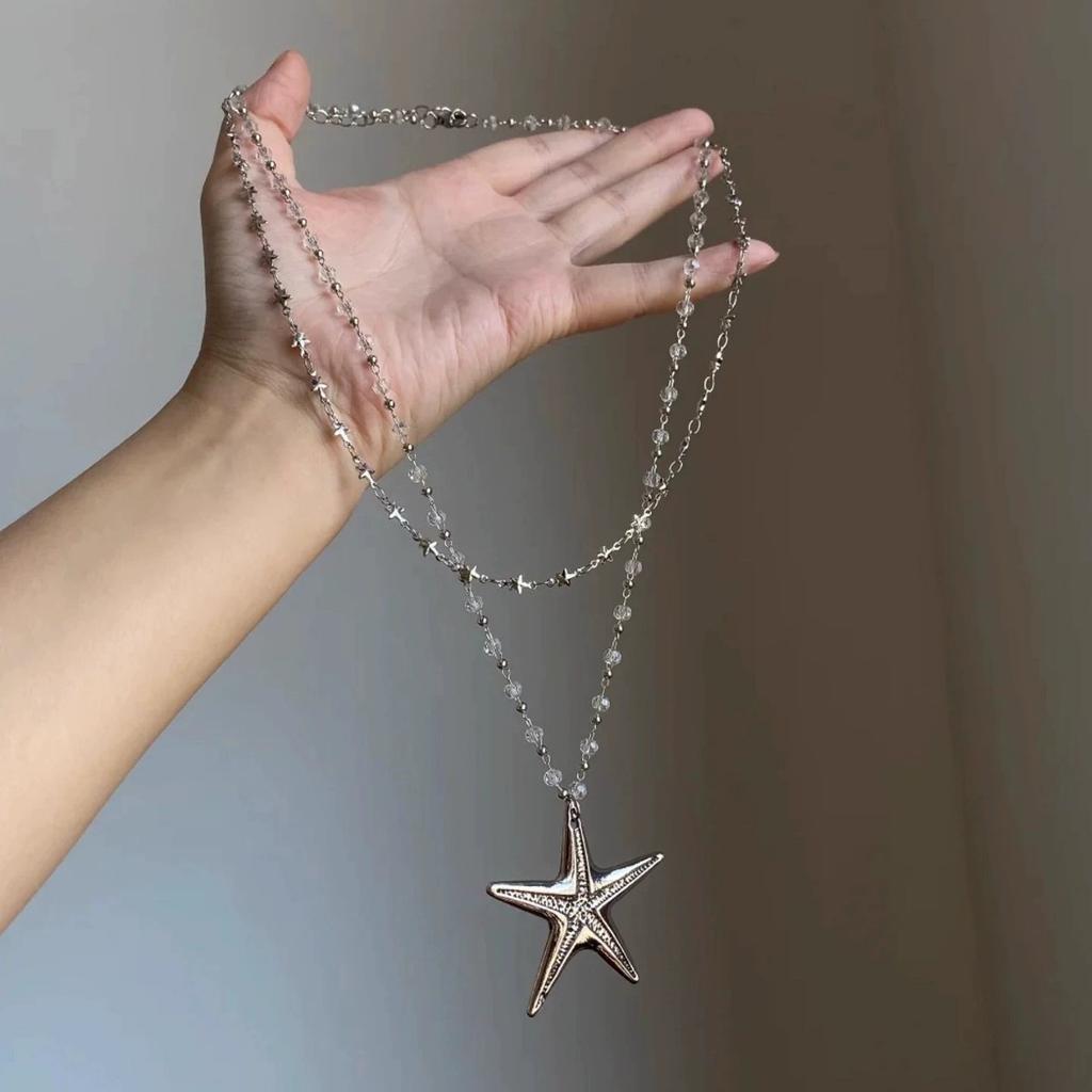 Trendy Y2K Star Pendant Necklace Vintage Goth Simple Multi Layered Metal Chain Necklace Women Charm Statement Jewelry Gifts