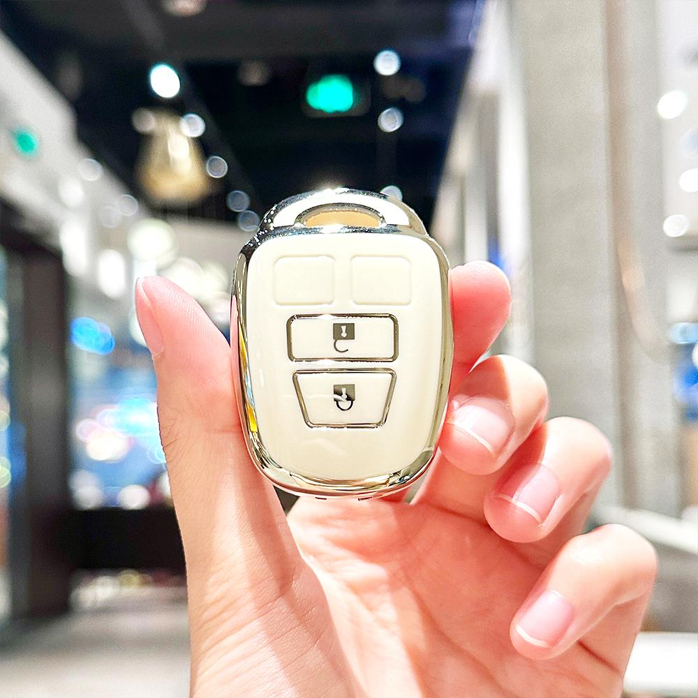 

Silver Edge 2/3/4 Button Car Remote Key Case Fob Shell Cover Holder For Toyota Aqua Ractis Vitz RAV4 HiAce Land Cruiser Keyless 2 button key cover білий