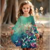 Vestito Casual da Bambina con Stampa 3D a Farfalle, Girocollo, Manica Lunga, Vestito da Principessa per Bambina