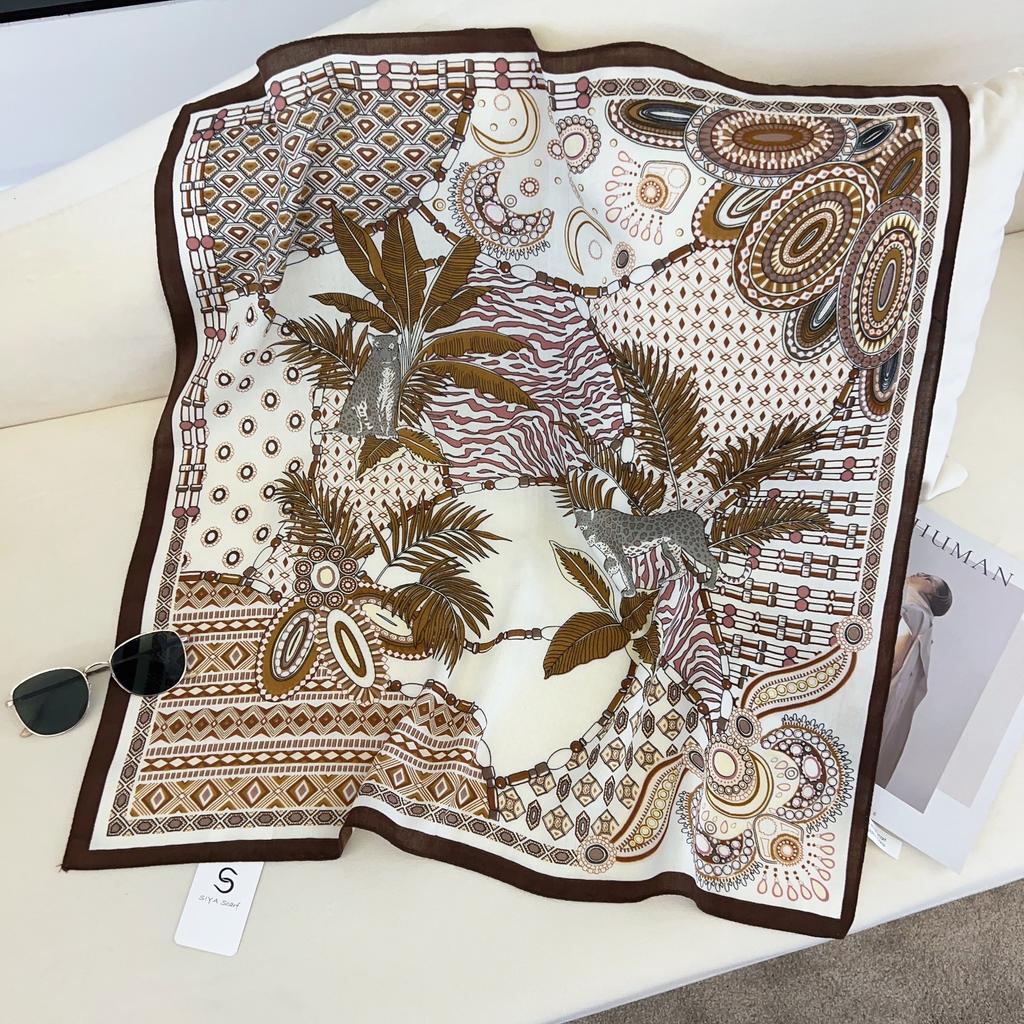 2024 New Fashionable Versatile Silk Scarf 68 Cm Printed Sunscreen Decorative Small Square Scarf Velvet Texture Scarf