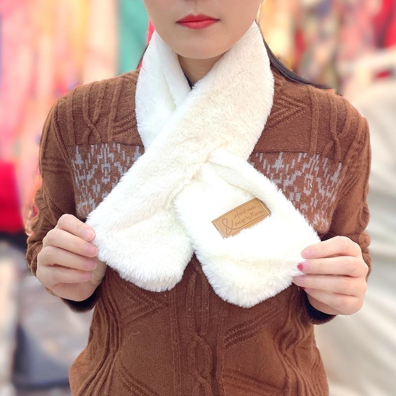 Autumn And Winter New Plush Imitation Rabbit Hair Pearl Buttons Fur Scarve Solid Colour Versatile Scarve Fashion Women's Scarve