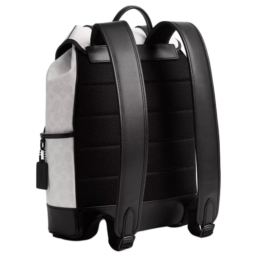 Coach League 29 Klassisches Logo Print Color Block Klappe Beschichtetes Canvas Rucksack Großer Herrenrucksack Schwarz Weiß CU201-XTP