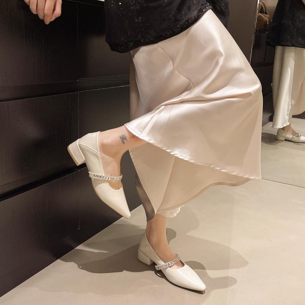 French Fairy Pointed High Heels Summer Temperament All-match Thick Heel Single Shoes Women's Shoes