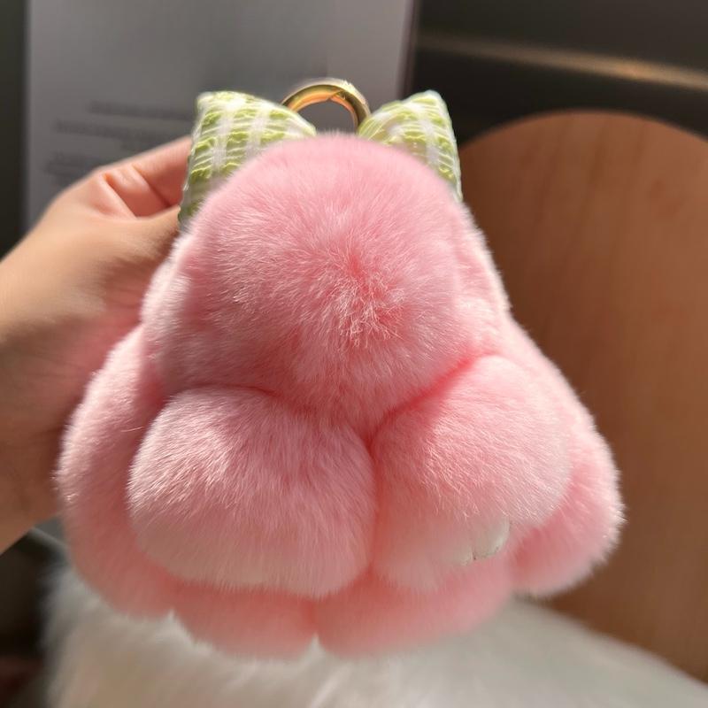 

Милый бант из натурального кроличьего меха рекс, брелок для ключей в виде кролика для автомобиля, подвеска, плюшевая кукла, подвеска для сумки для книг