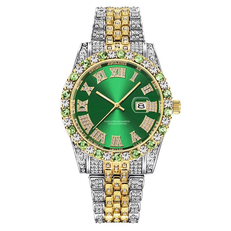 Huaqiangbei Men's Diamond-Studded Submariner Hip Hop Quartz Watch with Calendar