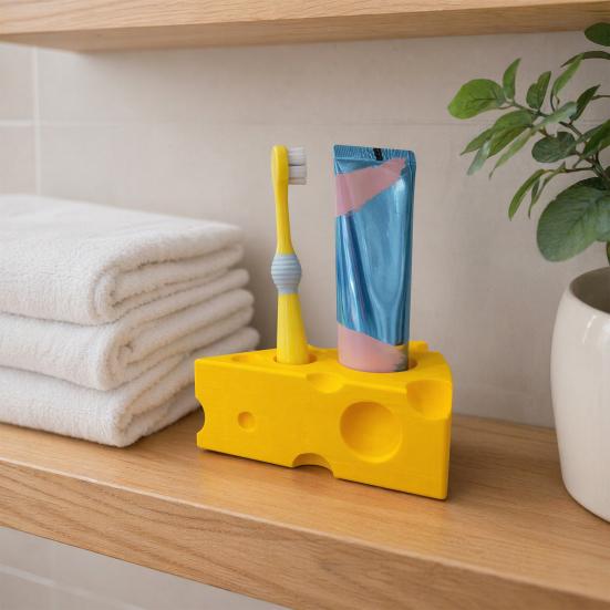 3D Printed Toothpaste Storage Rack, Cheese Shaped Toothbrush Holder, Moisture-Proof Multi-Sized Holes Organizer for Bathroom