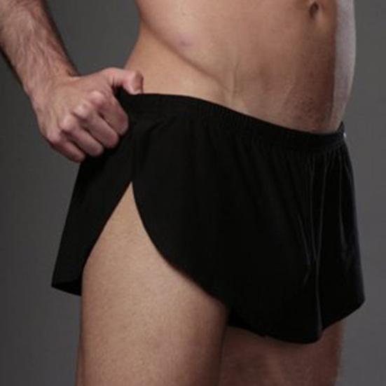 Solid Color Casual Men Elastic Waistband Split Shorts Underwear Home Sportswear