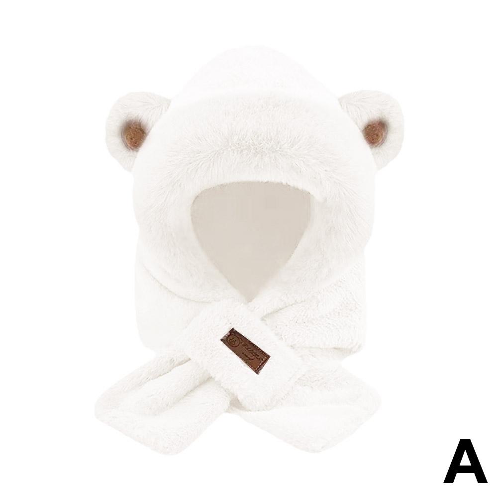 Cute Bear Plush Cap Scarf Lovely Beanie Hat Scarf Set Warm Pullover Ear Warm Protection Faux Wi J7W7