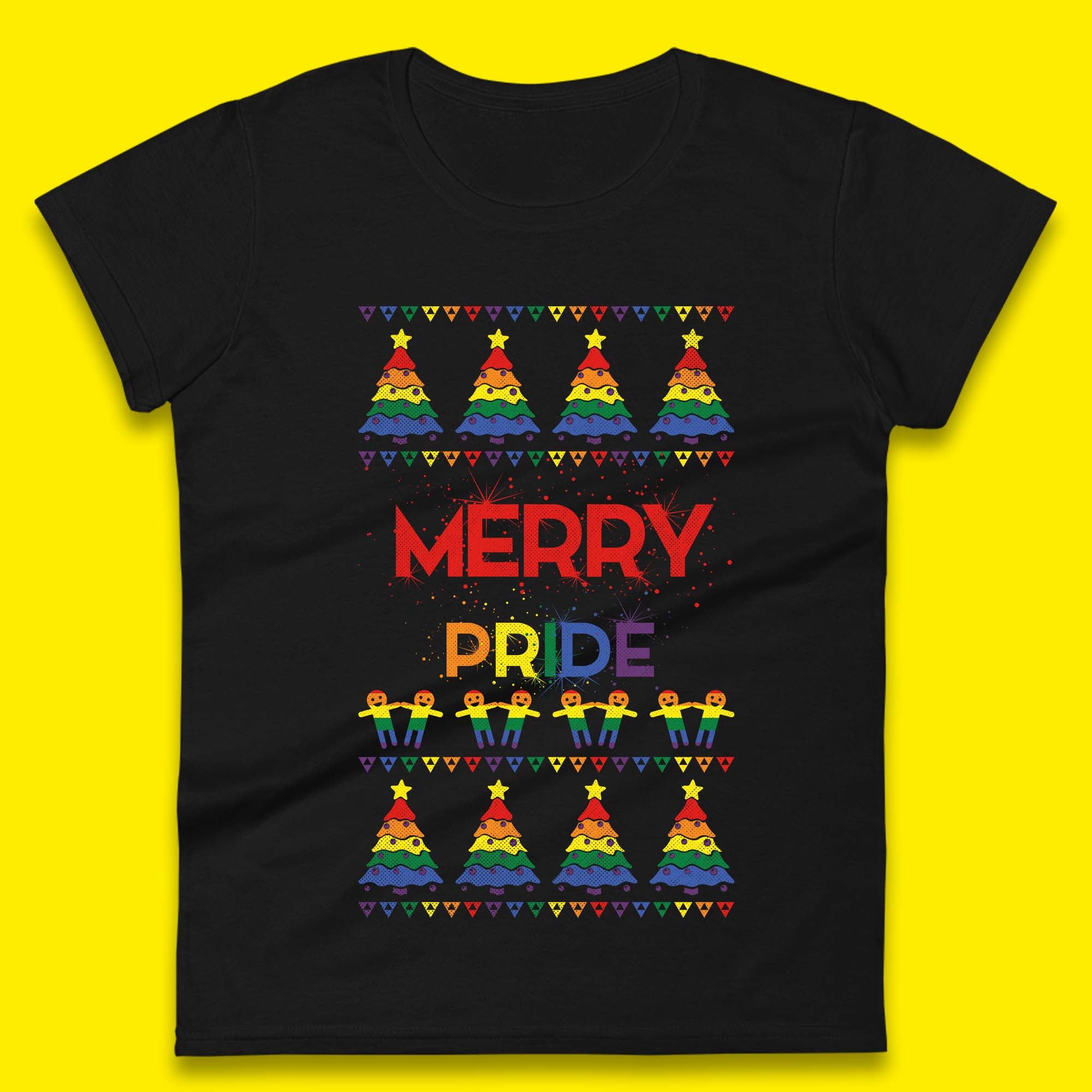 Merry Pride Christmas Trees Ladies T-Shirt Mens Tops Tees Unisex L