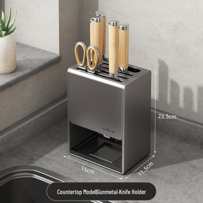 Gunmetal Kitchen Chopstick & Knife Storage: Wall-Mounted Draining Holder